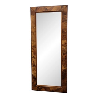 Tall 1970s Burlwood Wall Mirror – Mid-Century Modern Milo Baughman Style, Italian Chic For Sale