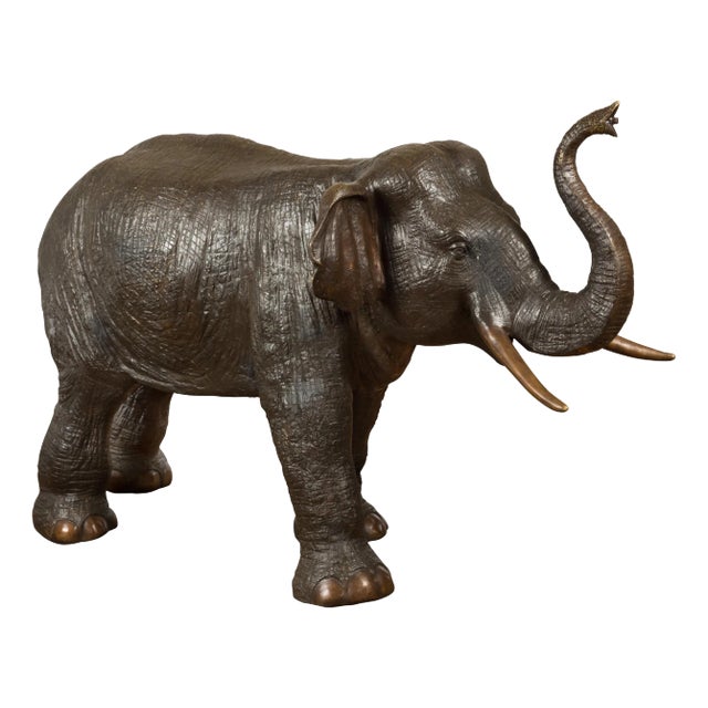Substantial Bronze Elephant Garden Fountain Statue with Dark Patina For Sale
