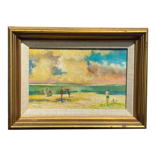 1970s A Nantucket Beach - Original Oil on Canvas Seaside Scene in Gallery Frame For Sale