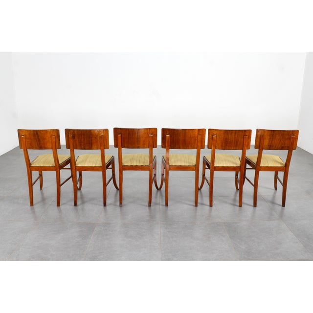 Mid-Century Italian Wood and Yellow Fabric Chairs, 1960s, Set of 6 For Sale - Image 12 of 16