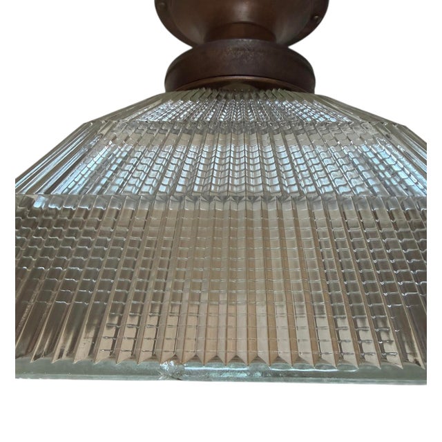 Mid 20th Century Large Mid-Century Modern Halophane Glass and Brass Ceiling Fixture For Sale In Los Angeles - Image 6 of 6