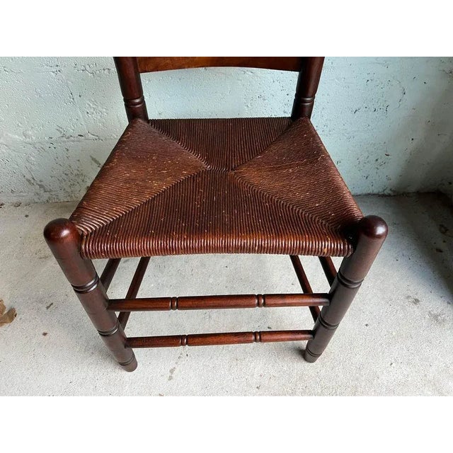 Wood 19th Century Set of 5 Antique Maple Ladder Back Rush Seat Side Chairs For Sale - Image 7 of 11