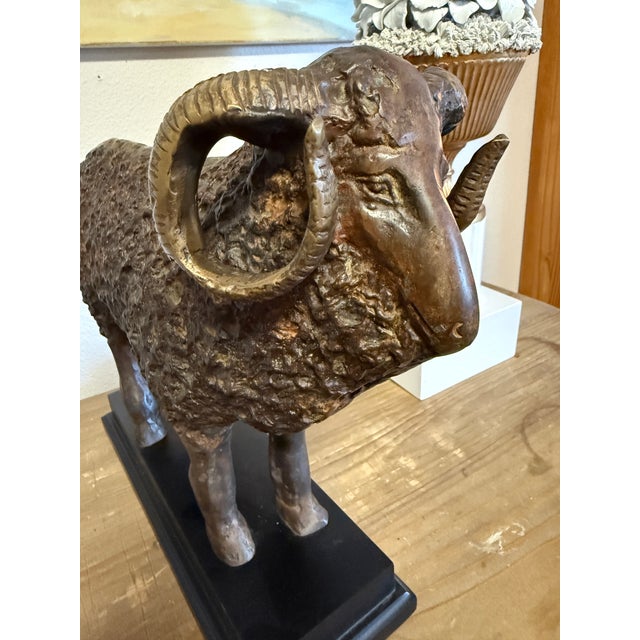 Contemporary Bronze Ram Sheep Sculpture For Sale - Image 3 of 8