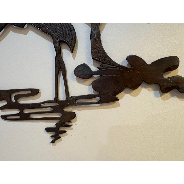 Metal 1960s-70s Brutalist Brass Crane Wall Sculpture For Sale - Image 7 of 9