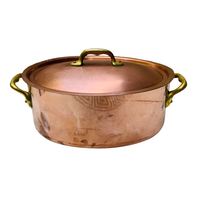 Vintage Mauviel Copper Oval Roasting Pan With Domed Lid - French Cookware For Sale