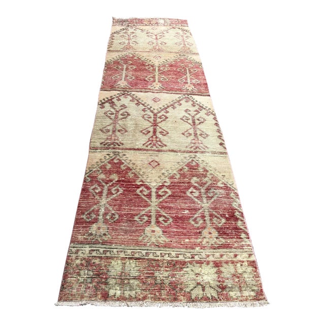 Distressed Vintage Handknotted Hallway Runner Rug For Sale