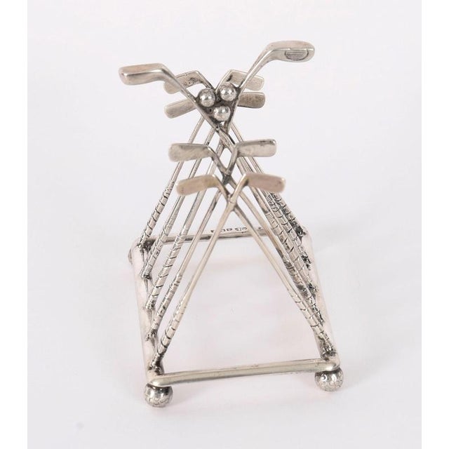 Antique 20th Century Sterling Silver Letter Toast Rack with Crossed Golf Clubs, 1890s For Sale - Image 3 of 12
