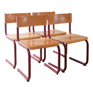 Cantilever Chairs in Beech and Red Lacquered Steel by Randers Møbelfabrik, Denmark, 1960s, Set of 4 For Sale