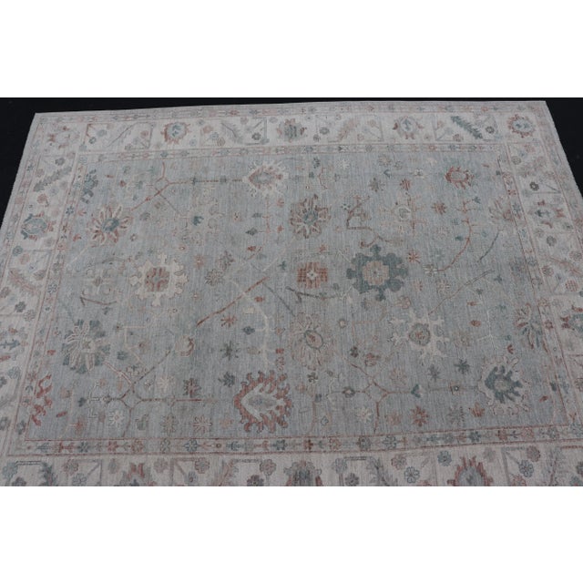 2020s Modern Tribal Oushak With Muted Background in Wool With All-Over Design For Sale - Image 11 of 12