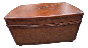 1990s Thomasville Leather Wrapped Rattan Coffee Table Trunk East Indies W/ Storage