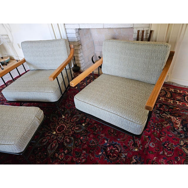 1950s MCM Attributed to Richard McCarthy by Selrite Wrought Iron Chair Set With Matching Ottoman For Sale - Image 4 of 12