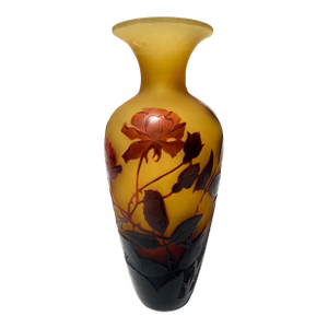 D’Argental Red Rose Glass Vase 1920s French Art Deco