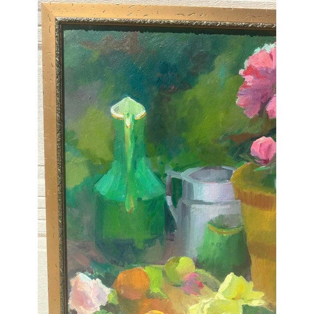 Contemporary 1999 Large Torgesen Murdock “Still Life W/ Peonies & Summer Fruit” Oil on Board For Sale - Image 3 of 18