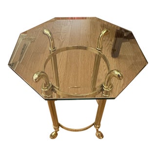 Vintage Hollywood Regency Brass and Glass Pedestal/Stand Side Table For Sale