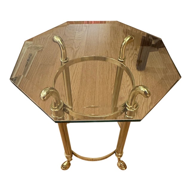 Vintage Hollywood Regency Brass and Glass Pedestal/Stand Side Table For Sale