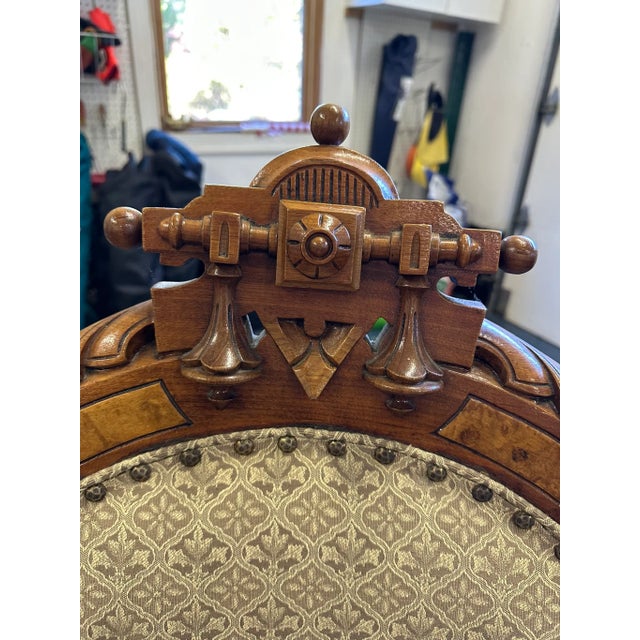 Vintage 1930's Louis XV Style Accent Chair in Neutral Linen For Sale - Image 10 of 15