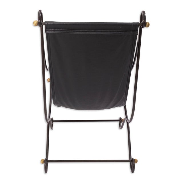 David Hicks David Hicks Campache Style Wrought Iron and Leather Sling Back Chair For Sale - Image 4 of 8