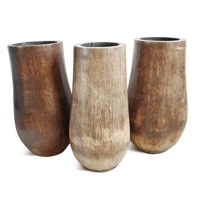 Vintage Carved Coconut Palm Tall Urn Pot For Sale - Image 4 of 9