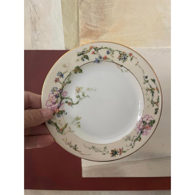 Vintage Mid-Century Modern Czechoslovakian Epiag Floral Yellow and Pink 6.5” Bread Plates Garden Party Chic - Set of Nine (9) For Sale In Chicago - Image 6 of 8