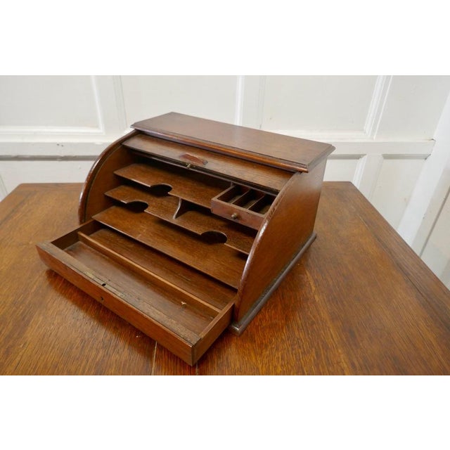 French Arts and Crafts Oak Stationary Box with Tambour, 1890 For Sale - Image 4 of 8