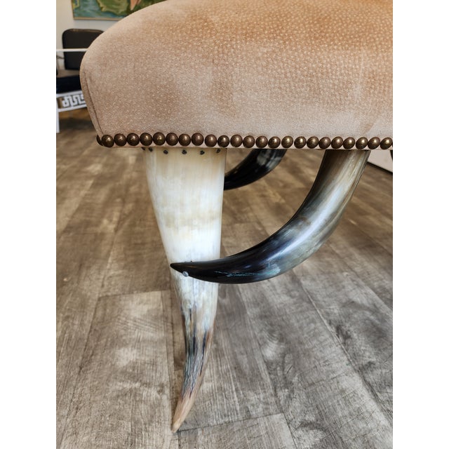 Mid 20th Century Mid 20th Century Hollywood Regency Steer Horn Bench/Ottoman - Manner of Anthony Redmile For Sale - Image 5 of 9
