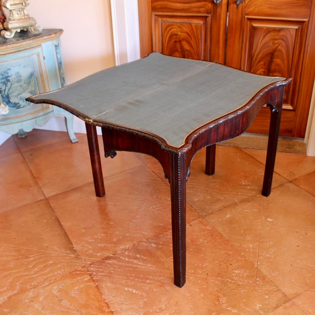 Georgian Serpentine Mahogany Game Table With Carved Rosette Edge For Sale - Image 11 of 14