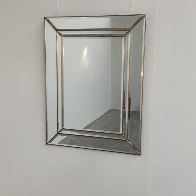 Large Vintage Brass Beveled Wall Mirror For Sale - Image 4 of 5