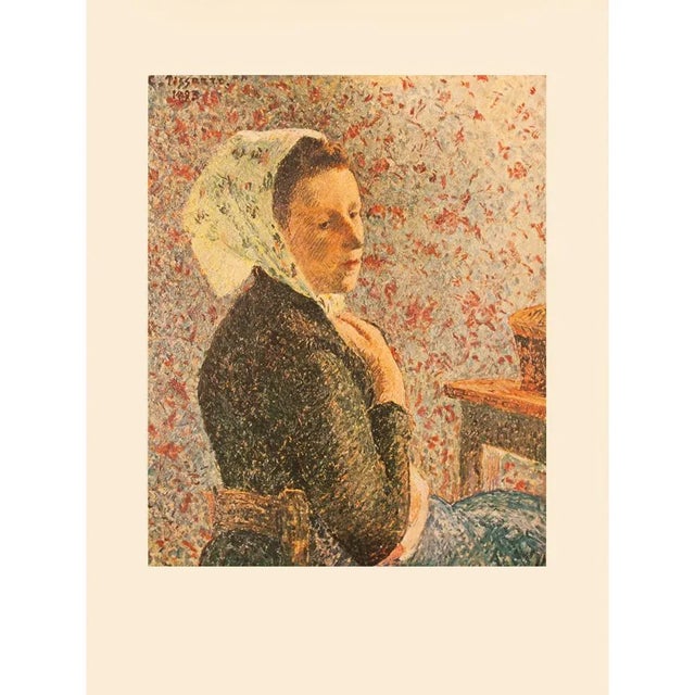 Apricot 1930s After Camille Pissarro, Original "Woman With Green Scarf" Lithograph For Sale - Image 8 of 8
