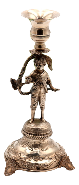 Silver Toothpick Holder with Boy on Pedestal with Reliefs