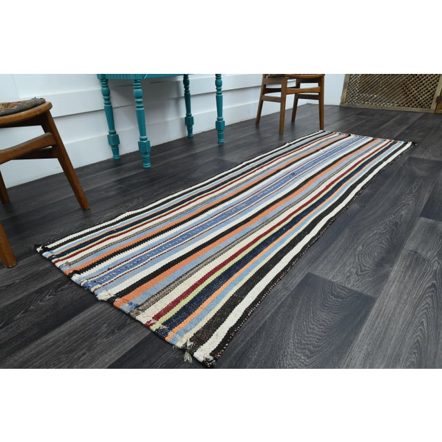 Vintage Turkish Oushak Handmade Wool Cotton Green Runner Rug For Sale - Image 4 of 11