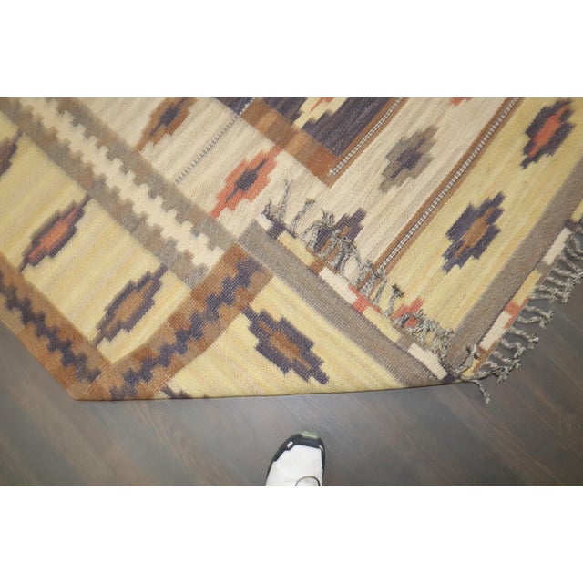 Textile Vintage Zabihi Collection Room Size Rustic Swedish Kilim - 8'5" x 10'5" For Sale - Image 7 of 11