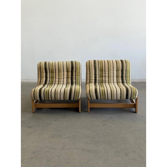 1970s Swedish Lounge Chairs in Striped Linen - Pair For Sale In Los Angeles - Image 6 of 12