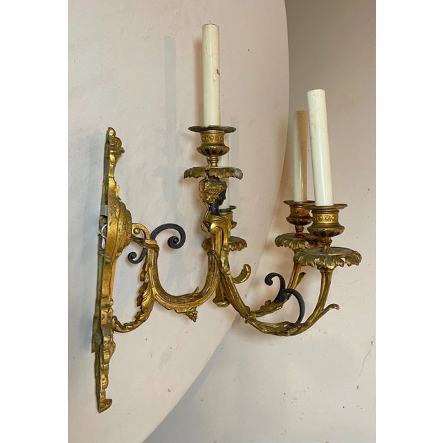 Antique Ornate 19th Century Dore Two Tone Bronze Figural Wall Sconce Fixture For Sale - Image 11 of 14