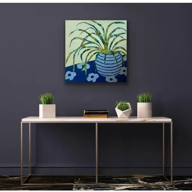Spider Plant On A Floral Tablecloth is an original mixed media painting by Tracy Allegro. It measures 20 x 20 with 1 1/4...