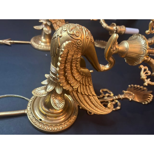 1990s 1990s Gherardo Degli Albizzi Pair of Matched Dore Bronze Solid Brass Swan and Arrow Wall Sconces 4 Lights For Sale - Image 5 of 9