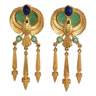 Vintage Elizabeth Taylor for Avon Egyptian Revival Dangle Clip Earrings, Pair For Sale