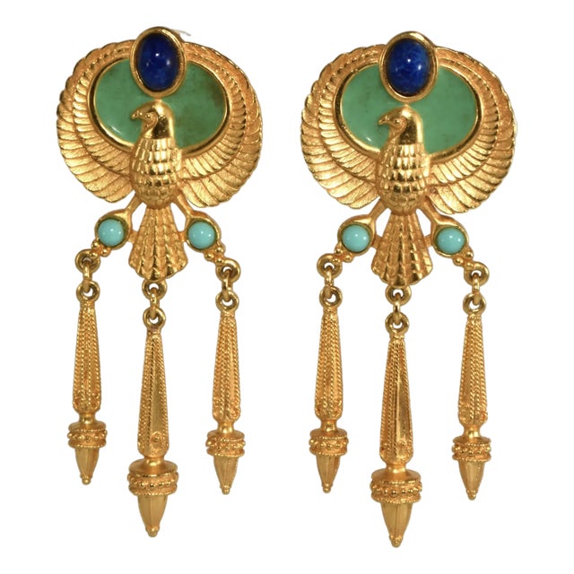 Vintage Elizabeth Taylor for Avon Egyptian Revival Dangle Clip Earrings, Pair For Sale