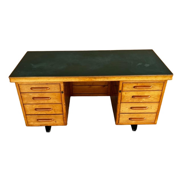 Mid-Century Desk with Green Top and Eight Drawers by Anonima Castelli for Castelli, 1950s For Sale