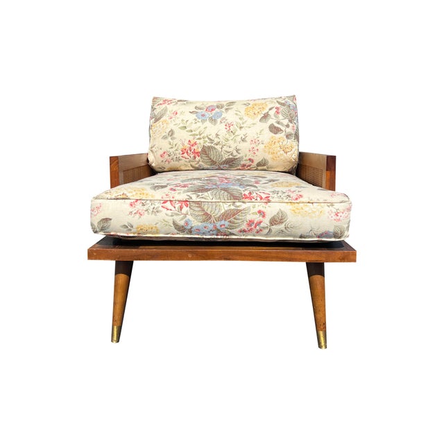 Vintage Adrian Pearsall Style Chair With Ottoman in Cain and Wood Mid Century Modern Seating For Sale - Image 9 of 11