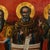 Red Antique Greek Eastern Orthodox Religious Painted Icon Egg Tempera 3 Saints 1780 For Sale - Image 8 of 15