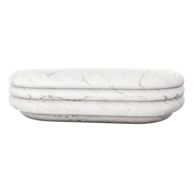 Chloe Curvy Oval Coffee Table in Sculpted White Carrara Marble by Fred & Juul For Sale