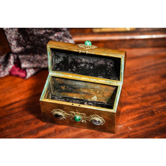 Gemstone Stunning Cabochon Gemstone Antique Victorian Domed Brass Metal Desk Casket Box Home Decor For Sale - Image 7 of 14