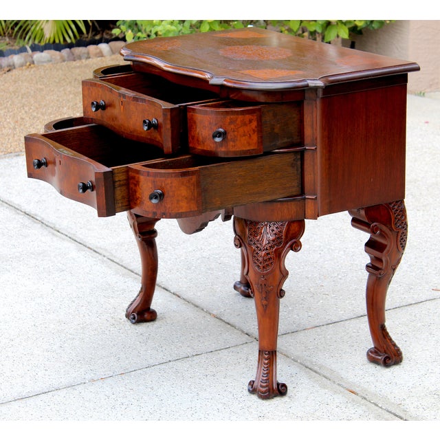 Antique Victorian Marquetry Serpentine Chest / Low Dresser, Hand-Cut Dovetails, Cabriole Legs, Circa 1880 For Sale - Image 14 of 18