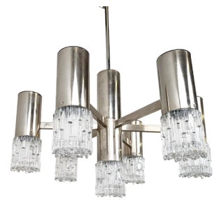 Chrome and Glass Chandelier attributed to Sciolari, 1970s For Sale