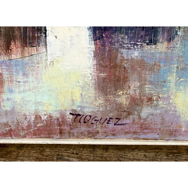 Mid Century Modern Juan R. Noguez Expressionist Oil on Canvas Flower Market Scene With Figures For Sale In Providence - Image 6 of 11