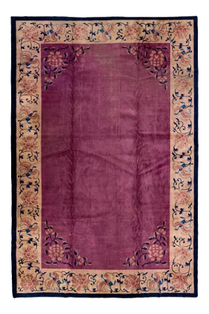 Antique Art Deco Chinese Handmade Floral Purple Wool Rug 11 Ft 11 in X 19 Ft 2 In.