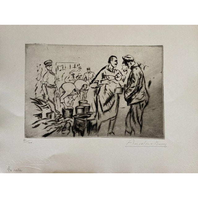 Military'' 1917s is a beautiful print in etching technique, realized by Anselmo Bucci (1887-1955). Hand signed. Numbered...