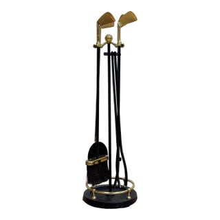 Vintage Brass and Cast Iron Golf Club Fireplace Tools For Sale