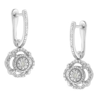 .925 Sterling Silver Miracle-Set Diamond Accent Drop and Dangle Earrings (I-J Color, I3 Clarity) For Sale
