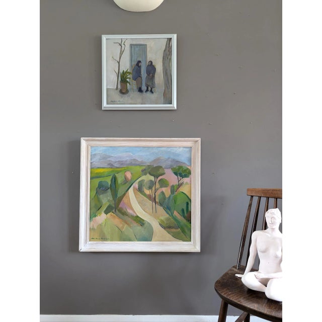 Mid-Century Modern Mid-Century Modern "Afternoon Conversations" Vintage Figurative Oil Painting - Framed For Sale - Image 3 of 10